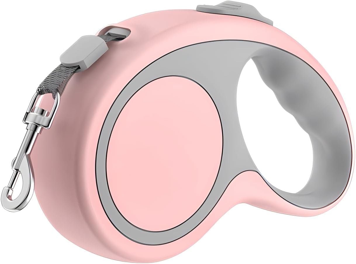 Retractable Dog Leash Pink, Auto Adjustable Extendable Dog Lead Durable and Tangle Free Nylon Tape for Small Medium Pet Dogs Cats Walking, 16FT/5m