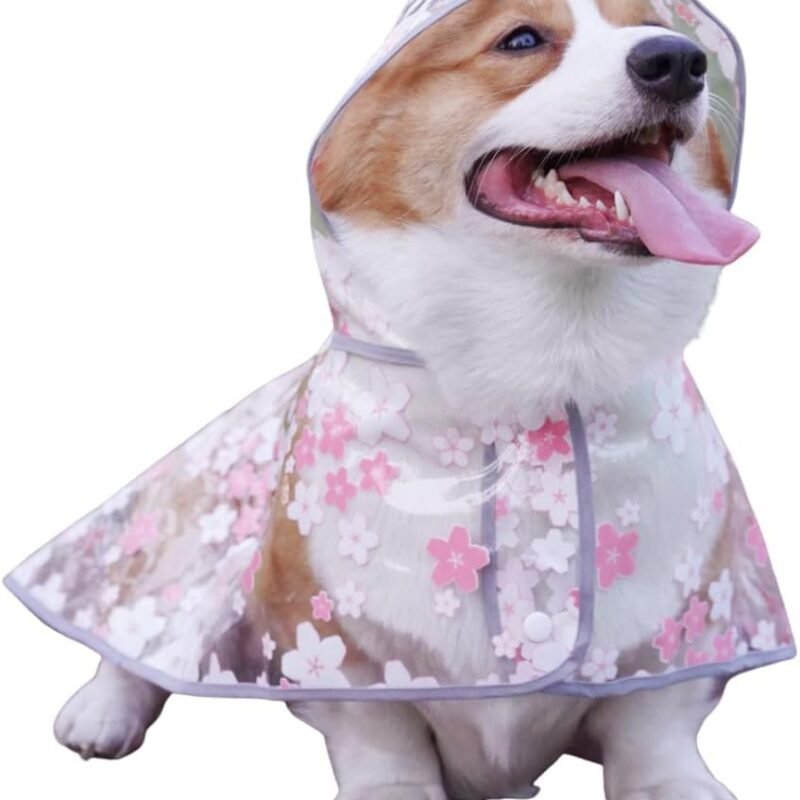 Pet Flower Raincoat,Dog Japanese Style Raincoat Pet Waterproof Jacket Dog Transparent Raincoat with Collar Hole Adjustable Buckle for Small Medium Large Dog(Pink,S)