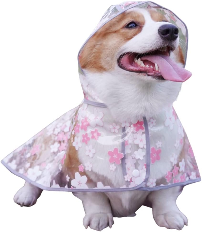 Pet Flower Raincoat,Dog Japanese Style Raincoat Pet Waterproof Jacket Dog Transparent Raincoat with Collar Hole Adjustable Buckle for Small Medium Large Dog(Pink,S)