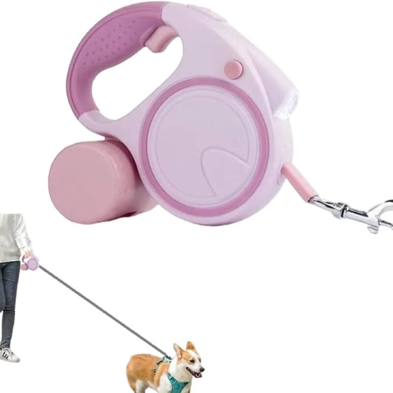 Retractable Dog Fancy Leash with Flashlight and Dispenser, 16 ft Dog Retractable Leash is Perfect for Safe and Comfortable Walking with Your Pet - Suitable for Small Medium Large Dogs (Pink)