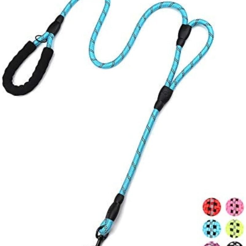 Rope Dog Leash 6ft Long,Traffic Padded Two Handle,Heavy Duty,Reflective Double Handles Lead for Control Safety Training,Leashes for Large Dogs or Medium Dogs,Dual Handles Leads(Light Blue)