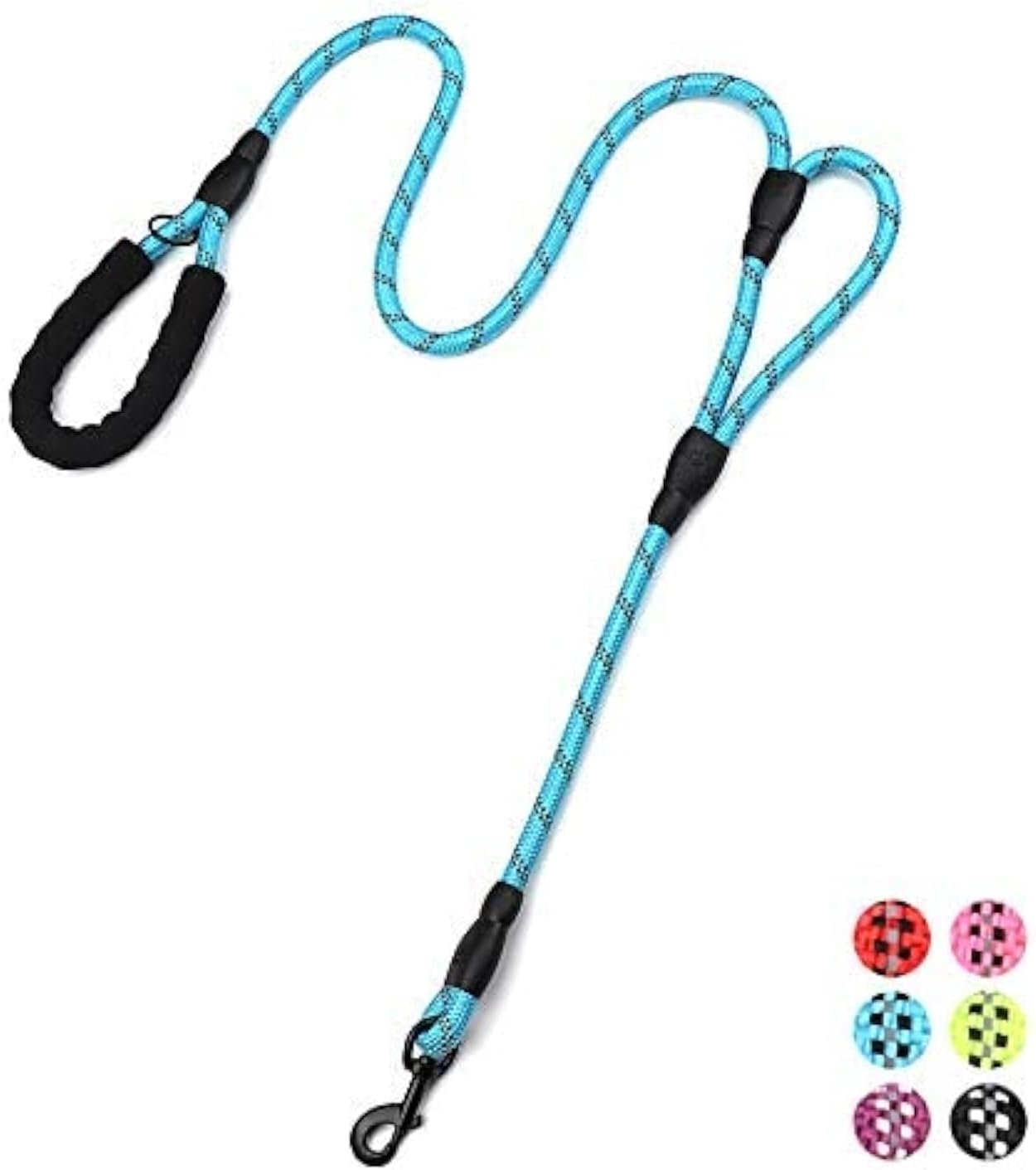 Rope Dog Leash 6ft Long,Traffic Padded Two Handle,Heavy Duty,Reflective Double Handles Lead for Control Safety Training,Leashes for Large Dogs or Medium Dogs,Dual Handles Leads(Light Blue)