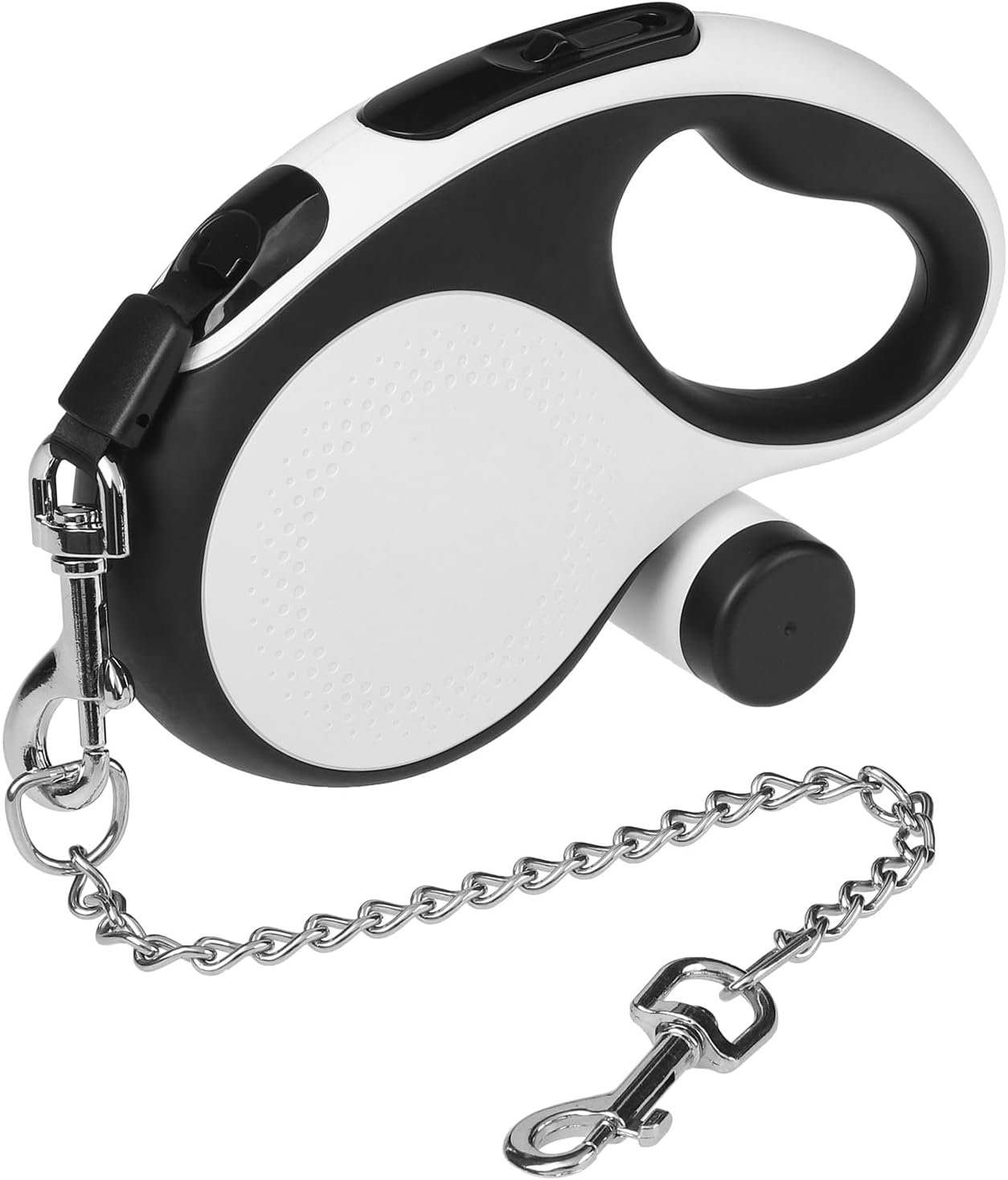 Retractable Dog Leash with Chew Proof Chain, 360 Tangle-Free Walking Leash for Small to Large Dogs, Heavy Duty up to 110lbs, 16ft Strong Nylon, One-Hand Brake White