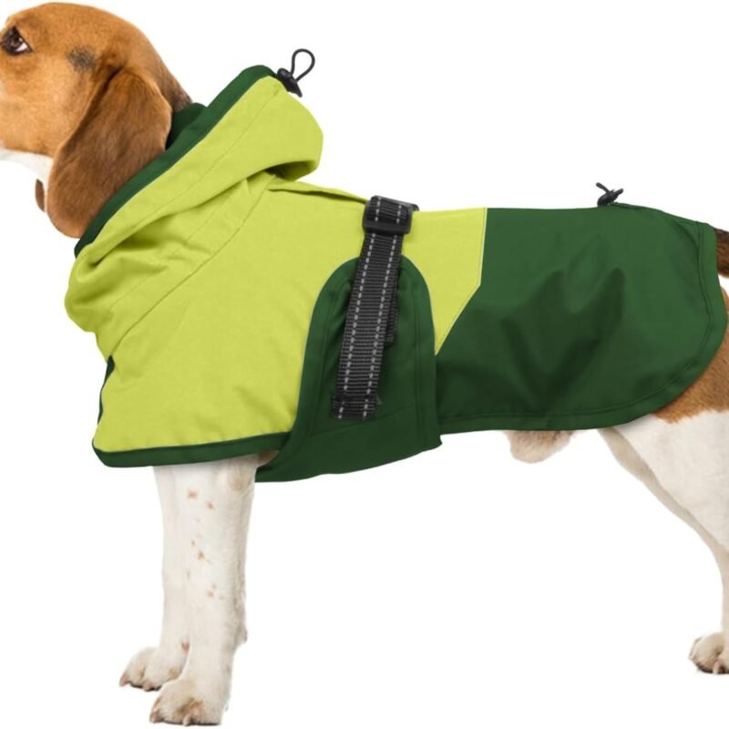 Dog Raincoat for Small Medium and Large Dogs Waterproof Dog Rain Jacket Adjustable Hooded Dogs Raincoat Pet Rain Coat Poncho with Leash Hole, Reflective Strip, Green, L