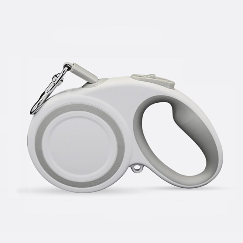 360° Tangle-Free Retractable Dog Leash, Heavy Duty Reflective Nylon Tape Lead 10 ft Long, up to 44lbs, One Touch Quick-Lock Braking System & Anti-Slip Handle (White-Gray, Small)