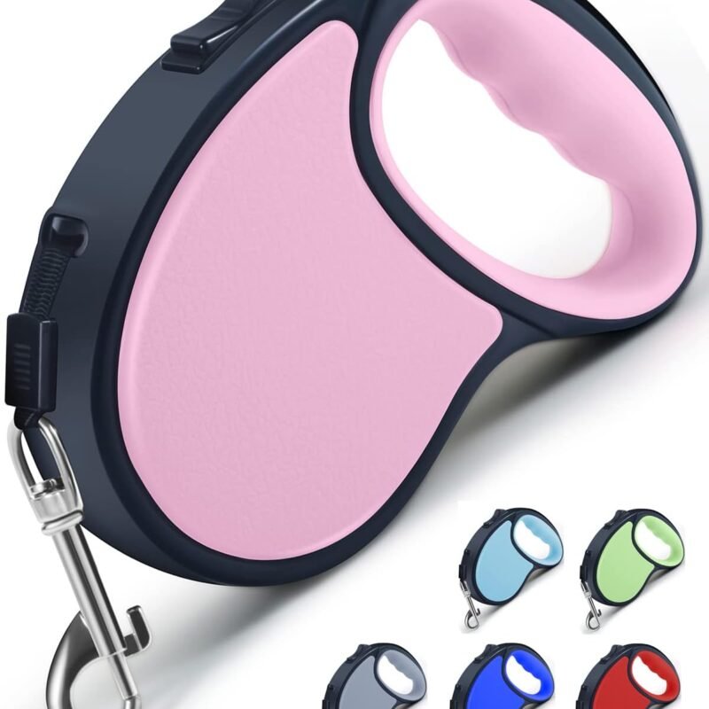 Retractable Dog Leash,[Strong Nylon Tape][One-Handed One Button Lock] for Small Medium Dogs and Cats,16ft Pet Walking Leash with 360°Tangle-Free Design,Anti-Slip Handle,Gift Package (Pink)