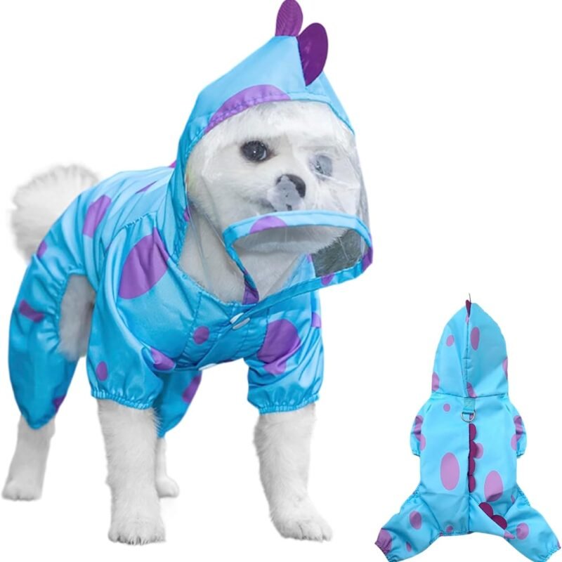 Lightweight Dog Raincoat for Small & Medium Dogs – Adorable Playful Tail Design, Hooded D-Ring Leash, Belly Cut-Out for Easy Potty Breaks, Soft Polyester(Blue, X-Large)