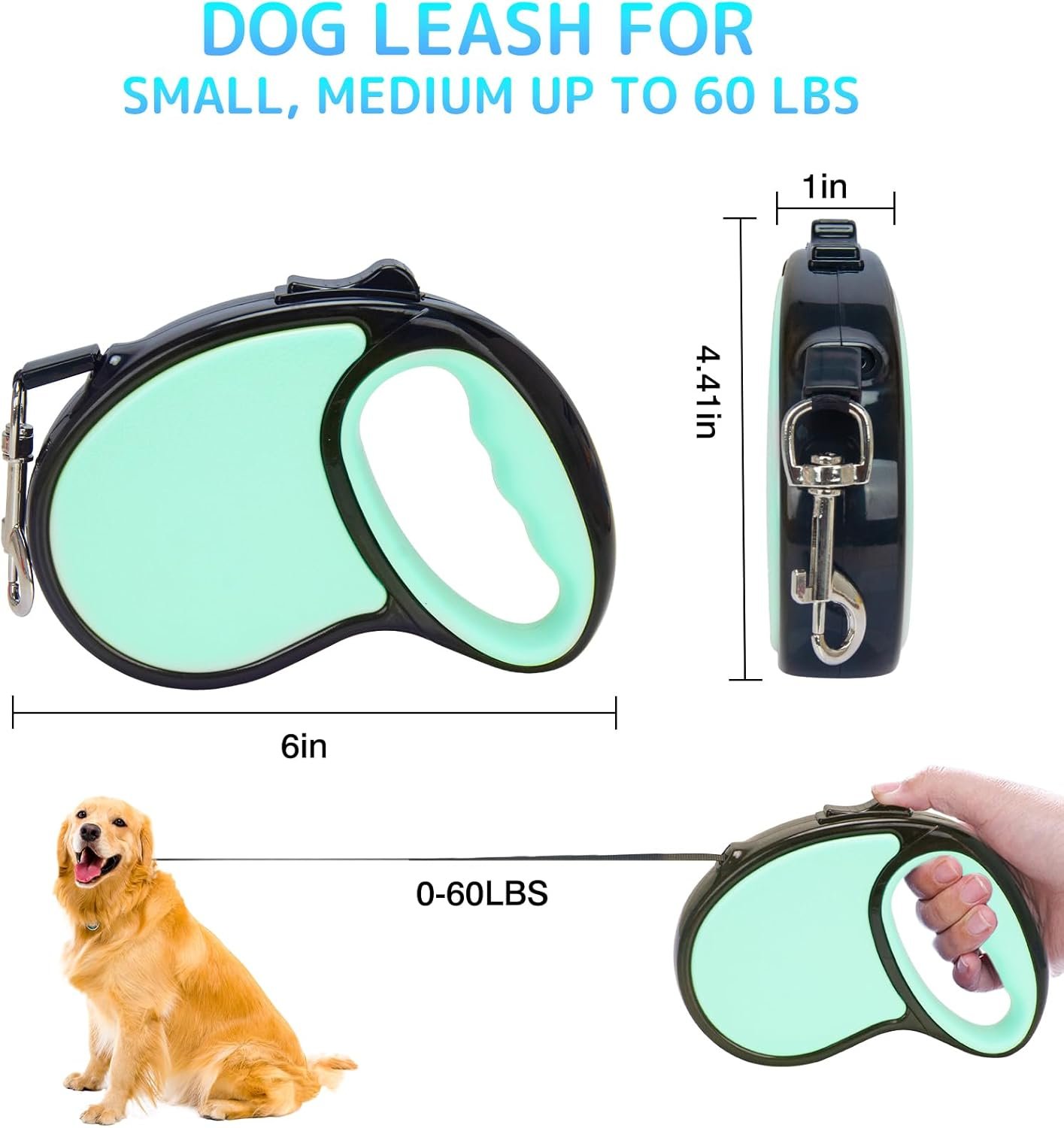 Retractable Dog Leash,16 Ft Dog Retractable Leash,with Anti Slip Handle,Strong Nylon Tape No Tangle,One Handed Brake,Pause,Lock,Suitable for Small and Medium Sized Dogs(Green) - Image 2