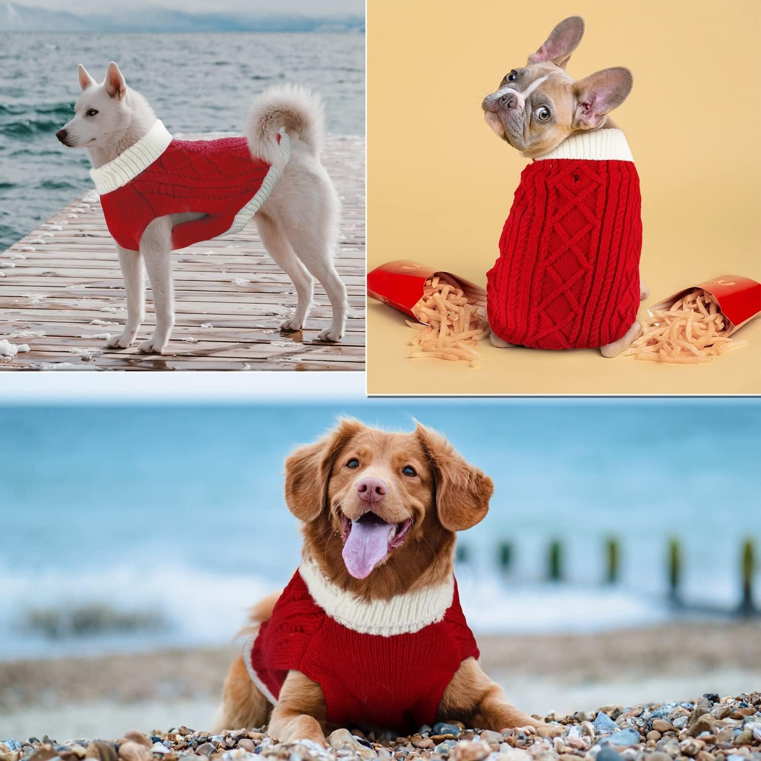Small Dog Sweaters with Leash Hole Turtleneck Dog Sweaters Knitwear Boys Girls Warm Soft and High Stretch Pet Clothes for Fall Winter,Pet Shirts for Kitten Puppy Red Medium - Image 2