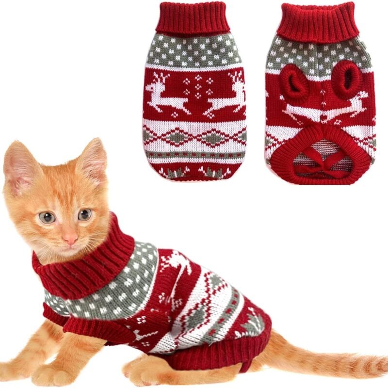 Dog Christmas Sweaters Pet Winter Knitwear Xmas Clothes Classic Warm Coats Reindeer Snowflake Argyle Sweater for Kitty Puppy Cat-S