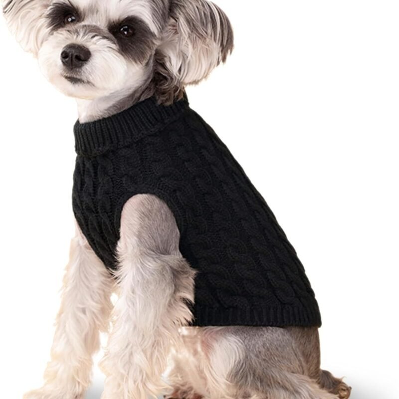 Dog Sweater, Black M Pullover Sweater, Turtleneck Knitwear, Puppy Outfits for Small and Medium Dogs, Warm Clothes for Bulldog, Poodle, Yorkshire etc.