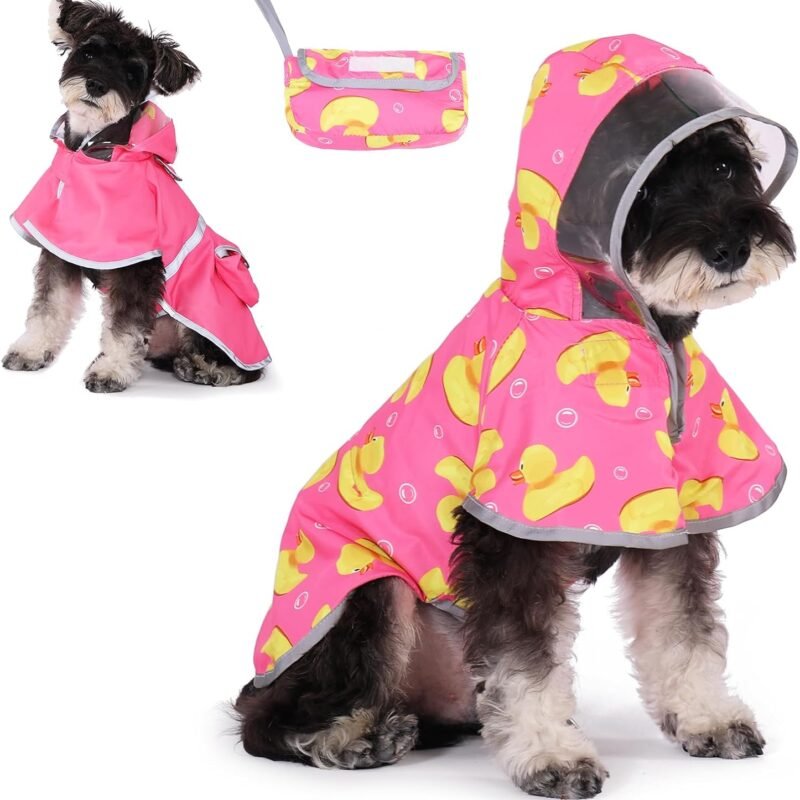 Dog Raincoat, Reversible Pet Rain Jacket Clear Hooded Double Layer with Storage Pocket, Adjustable Waterproof&Windproof Reflective Puppy Poncho with Leash Hole for Small Medium Large Dogs, L