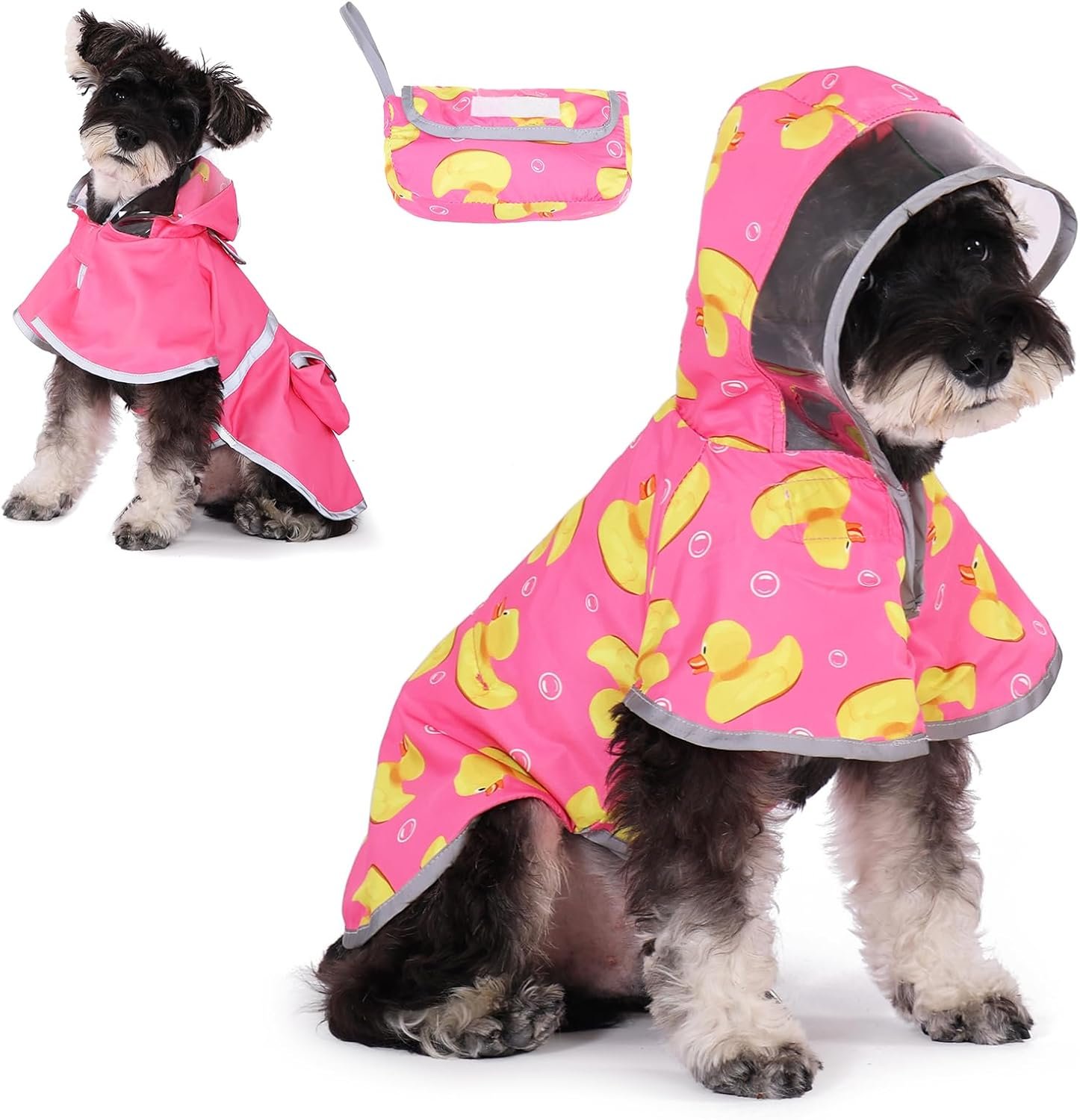 Dog Raincoat, Reversible Pet Rain Jacket Clear Hooded Double Layer with Storage Pocket, Adjustable Waterproof&Windproof Reflective Puppy Poncho with Leash Hole for Small Medium Large Dogs, L