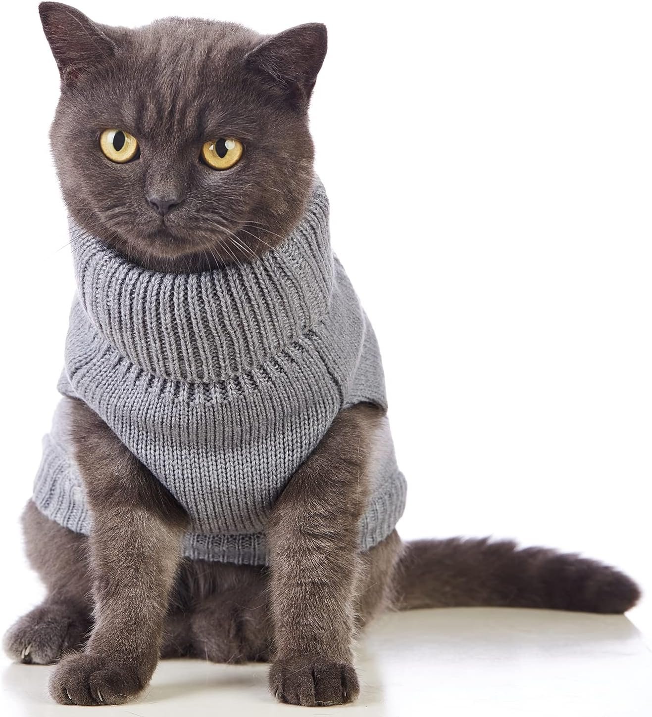 Stretchy Cat Sweater - 17 Colors & 6 Sizes | Snug Winter-Ready Knit for Boy/Girl Cats & Kittens(Grey, Medium) - Image 2