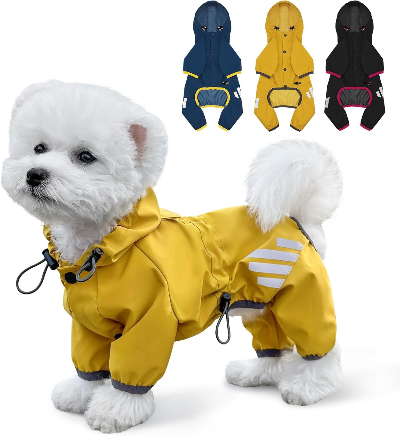 Dog Raincoat, Waterproof Dog Rain Jacket with Hood, Rain Coat with Leash Hole, Reflective Strap for Small Medium Dogs, Lightweight Puppy Clothes(Yellow,M)