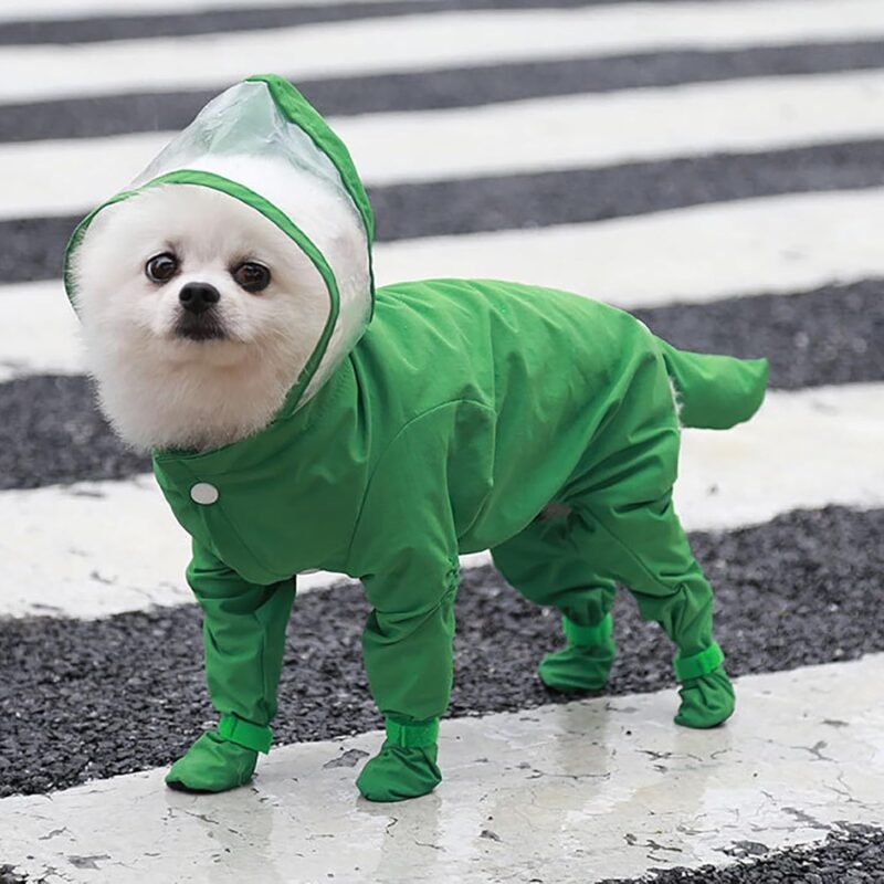 Dog Raincoat with Hood, Waterproof Full-Coverage Reflective Rain Jacket Quick-Drying Rain Poncho and Shoes for Small Medium Large Dogs,Green,S