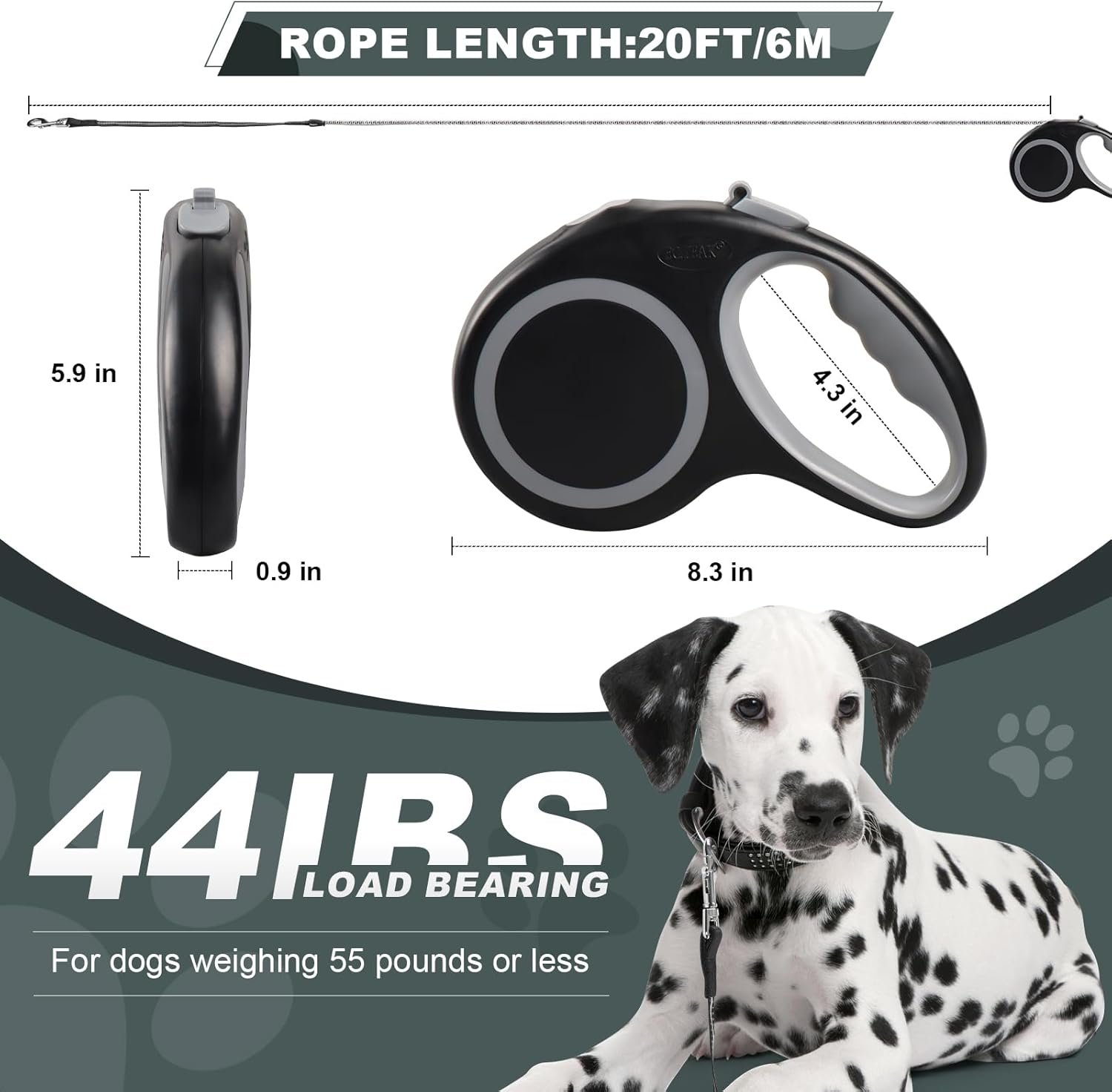 Retractable Dog Leash, 20 FT Dog Walking Leash for Small/Medium Dog or Cat up to 44 lbs, Strong Nylon Cord, Tangle Free, One-Hand Brake - Image 2