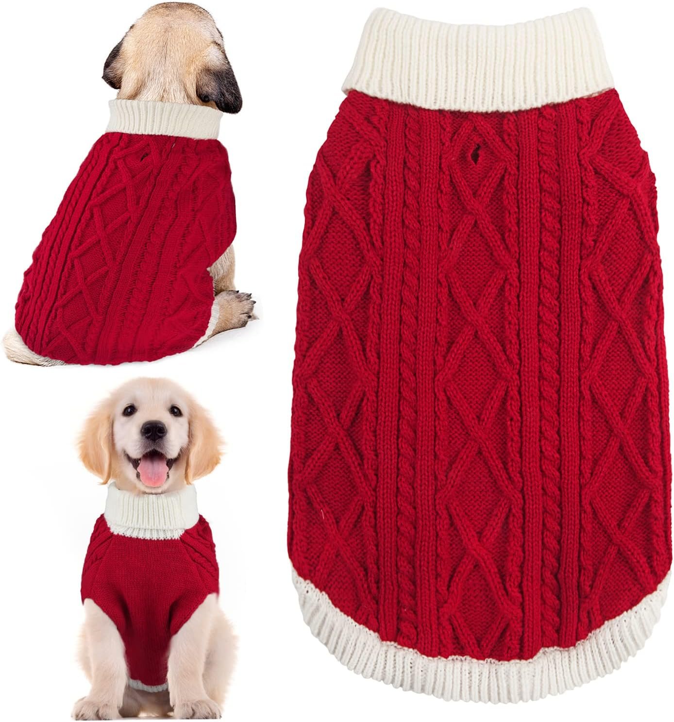 Small Dog Sweaters with Leash Hole Turtleneck Dog Sweaters Knitwear Boys Girls Warm Soft and High Stretch Pet Clothes for Fall Winter,Pet Shirts for Kitten Puppy Red Medium