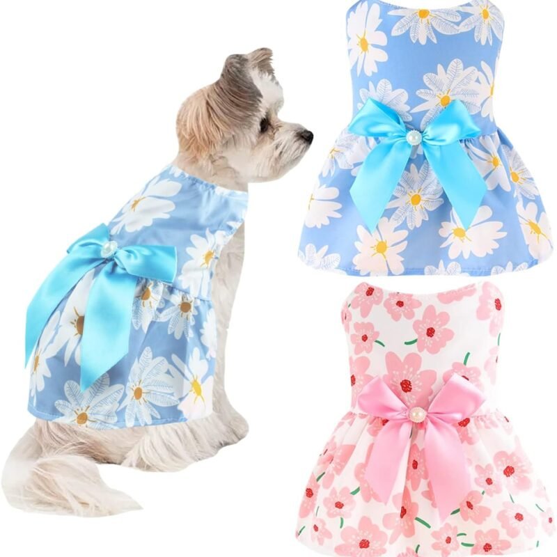 2 PCS Dog Dresses Small Dogs Clothes Girls Outfit for Pets Puppy Dresses Floral Summer Cute Female Cat Dress(Small)