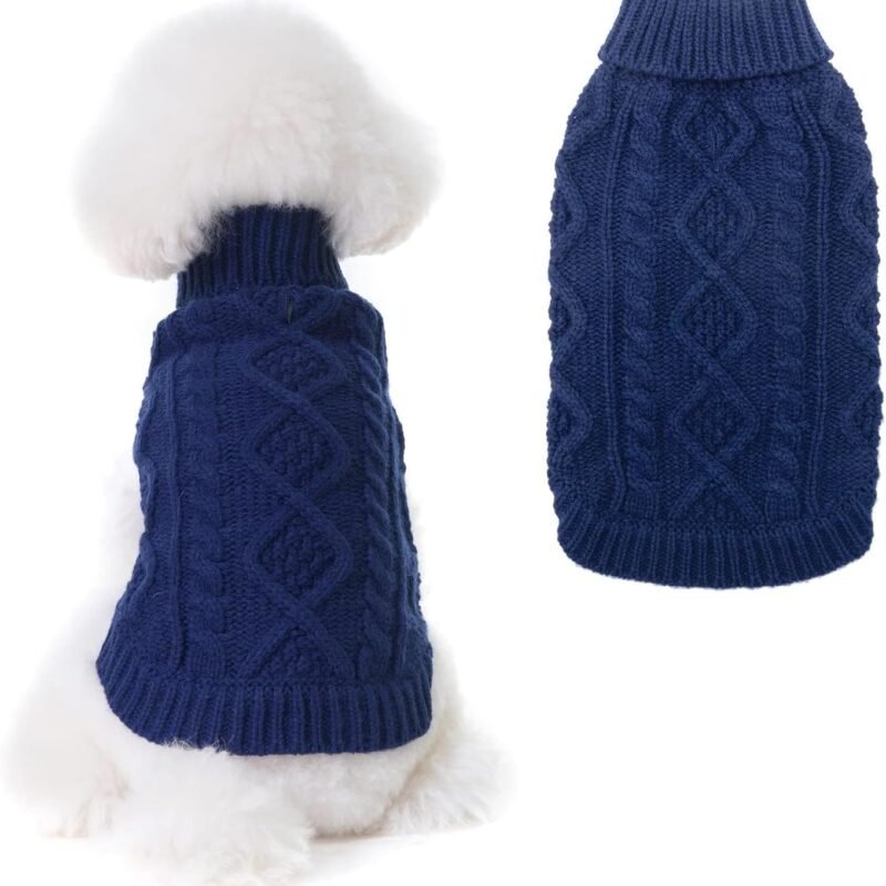 Thermal Knitted Dog Sweater for Small Medium Large Dogs,Winter Dog Cat Coat Warm Sweartershirts Outfits,Classic Cable Knit Turtleneck Pullover Dog Jumper Coat Warm Sweartershirts