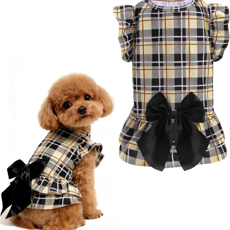 Classic Plaid Dog Dress for Small Dogs and Puppies,Puppy Costumes Pet Clothes Holiday Girl Dogs Shirt, Party Dog Vest Dresses Cat Apparel Sweater Warm Skirt